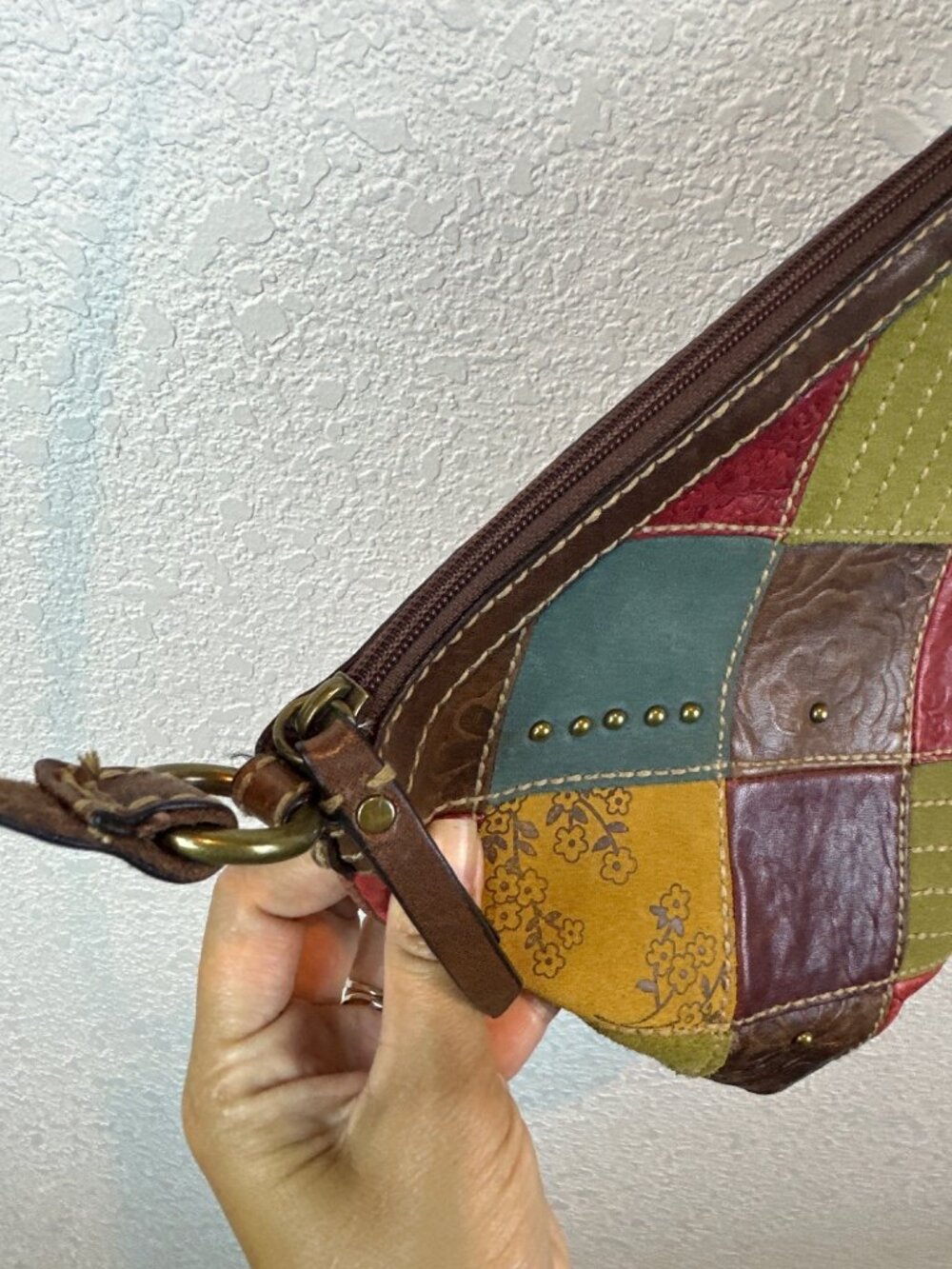 Fossil Patchwork Leather Crossbody Bag Boho Colorblock Shoulder Purse Y2K - Picture 4 of 13